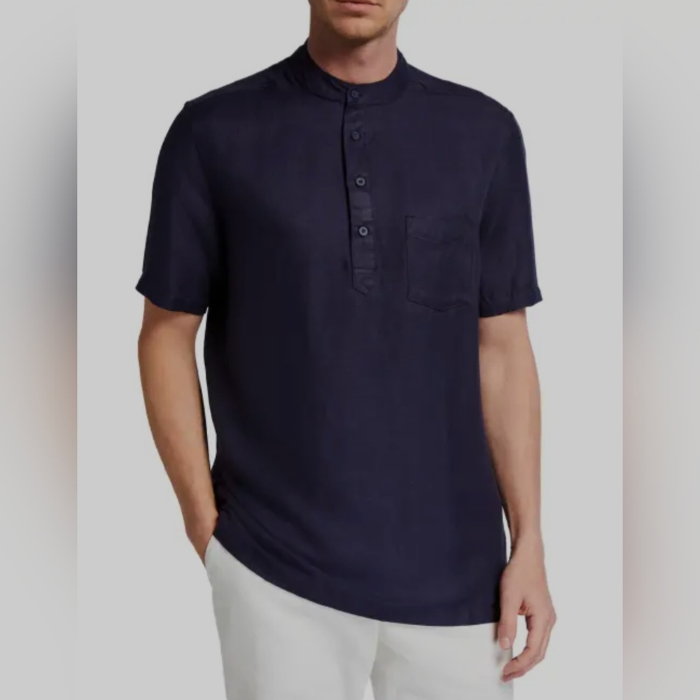 NWT 100% Linen Mandarin Collar Short Sleeve Shirt